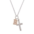 thumbnail image 2 of Delight Jewelry Rose Goldtone Crystal Initial - B - Be Strong and Courageous Engraved Cross Zoey Necklace, 28", 2 of 4