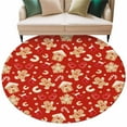 thumbnail image 2 of Christmas Gingerbread Man Round Living Room Rugs 5 ft, Winter Snowflake Food Red Background Washable Area Rug with Non-Slip Sturdy Edge Binding Round Carpet for Entryway Kitchen Bedroom Bathroom, 2 of 9