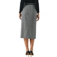 thumbnail image 3 of INSPIRE CHIC Midi Pencil Skirt for Women Fall Winter High Waisted Slit Office Work Skirts with Belt XS Black Gray, 3 of 5
