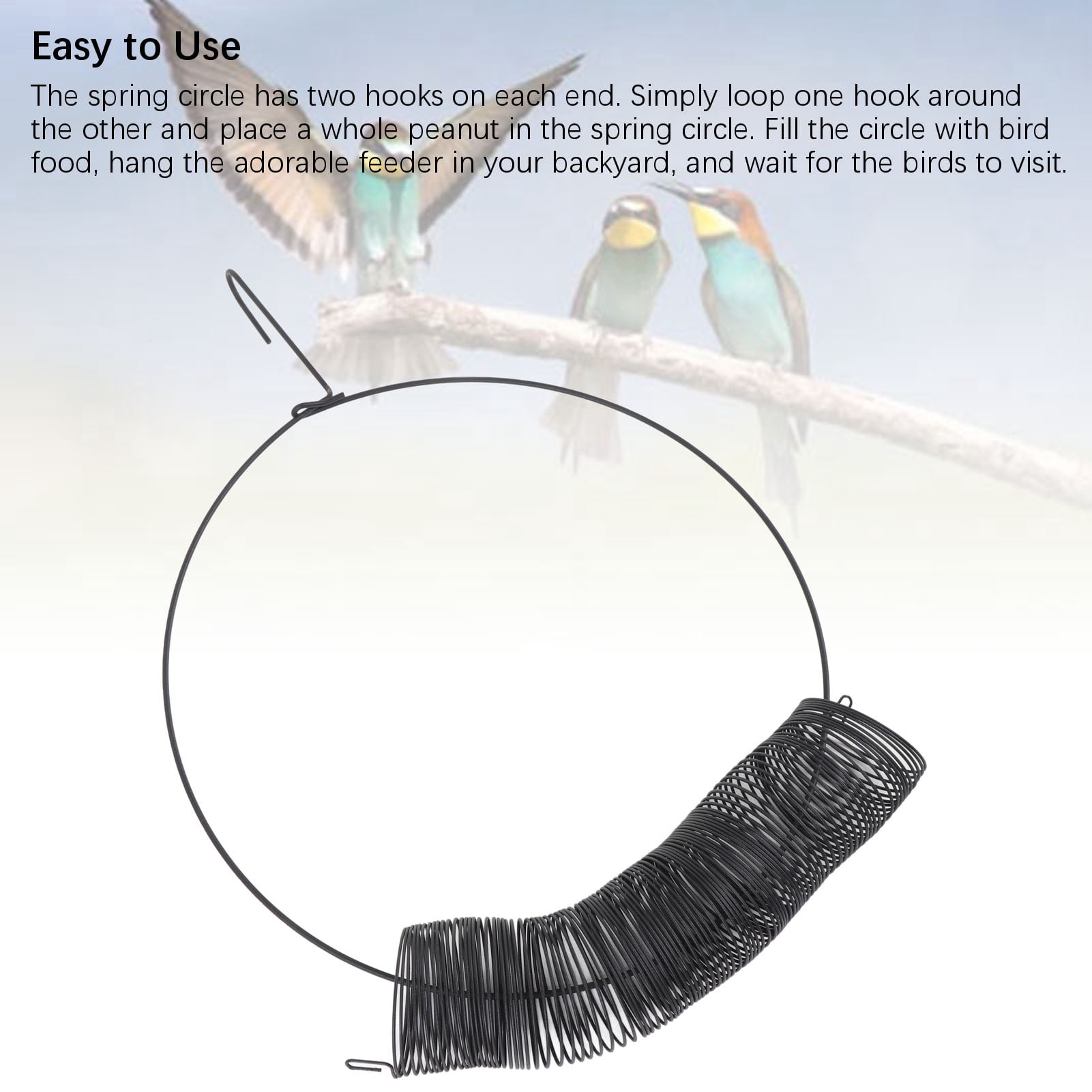 BOKYAN Hanging Wreath Bird Feeder Carbon Steel Large Capacity Portable Peanut Bird Feeder with Hanging Hook for Garden Outdoor Black 16.9 inches / 43 cm