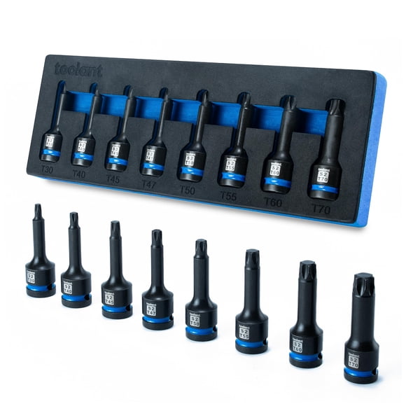 toolant Impact Torx Bit Socket Set 8pcs(T30-T70),1/2" S2 Steel Air Drive Star Sockets, High Impact Bits,Professional Mechanic & Automotive Repair Soc