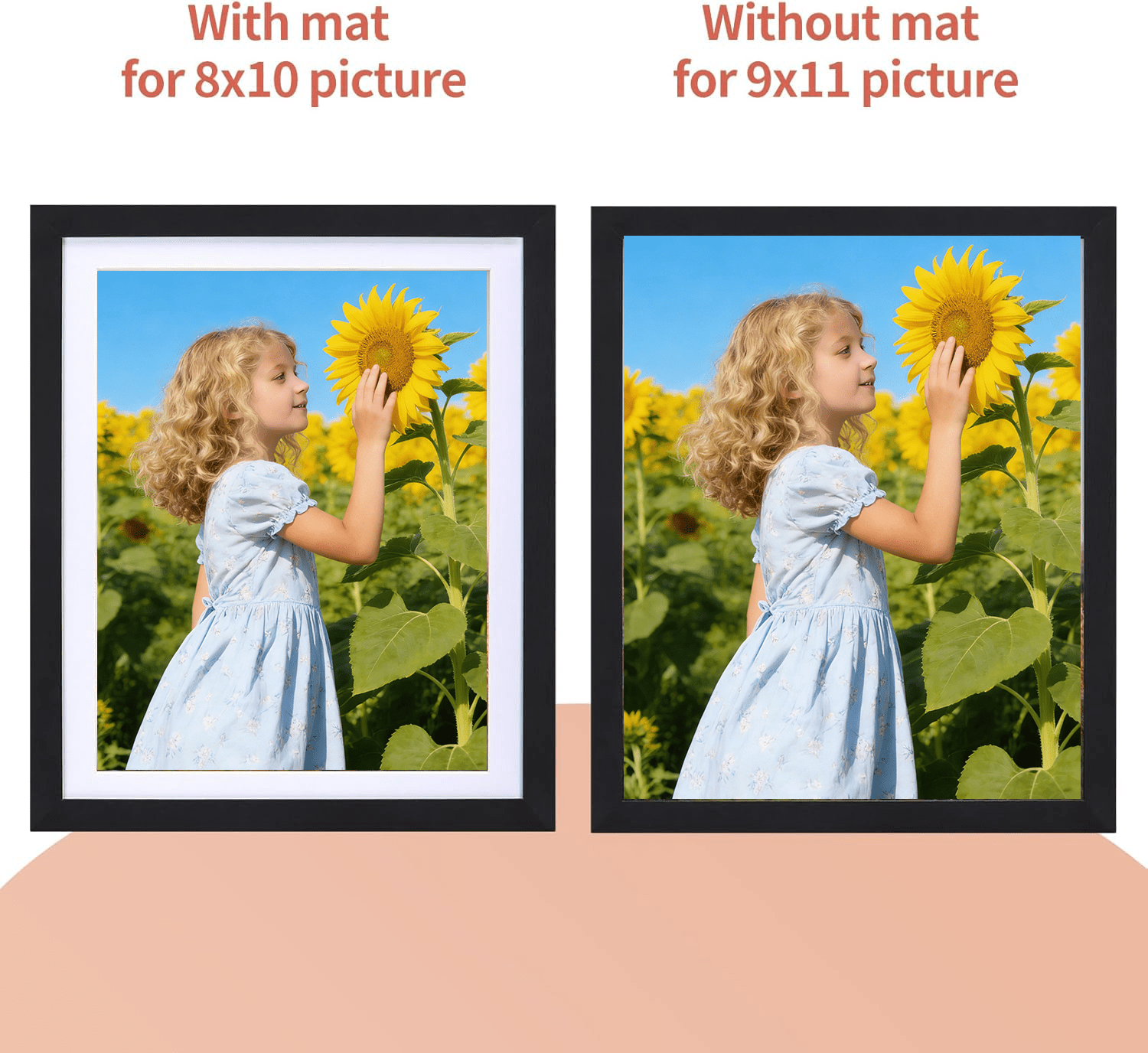 15 Pack 8x10 Wood Picture Frames, 9x11 Matted to 8x10 Tabletop or Wall Mounted Photo Frame, Black