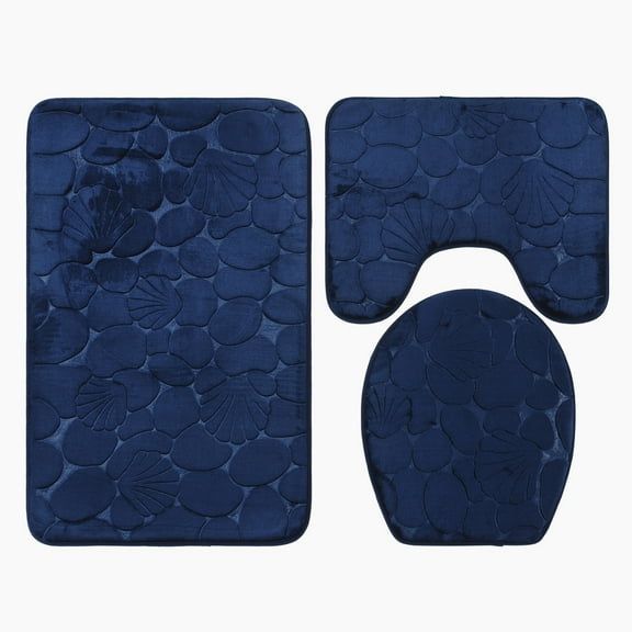 Nvzi Three-piece setLuxury Bathroom Rug Mat, Extra Soft and Absorbent Microfiber Bath Rugs, Non-Slip Plush Shaggy Bath Carpet, Machine Wash Dry, Bath Mats for Bathroom Floor,Navy blue