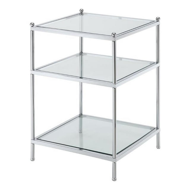 Pemberly Row Table d'Appoint Moderne en Verre et Métal Clair/chrome