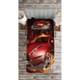 thumbnail image 3 of Ambesonne Cars Quilted Bedspread Set 2 Pcs, Burnout Tires Sport Car, Twin Size, Orange Black Red, 3 of 3