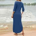 thumbnail image 6 of gakvbuo Maxi Dress For Women With Pockets Boho Summer Dresses 3/4 Sleeve V Neck Long Beach T-Shirt Dress With Side Split Bottom Sundress Travel Vacation Outfits, 6 of 9
