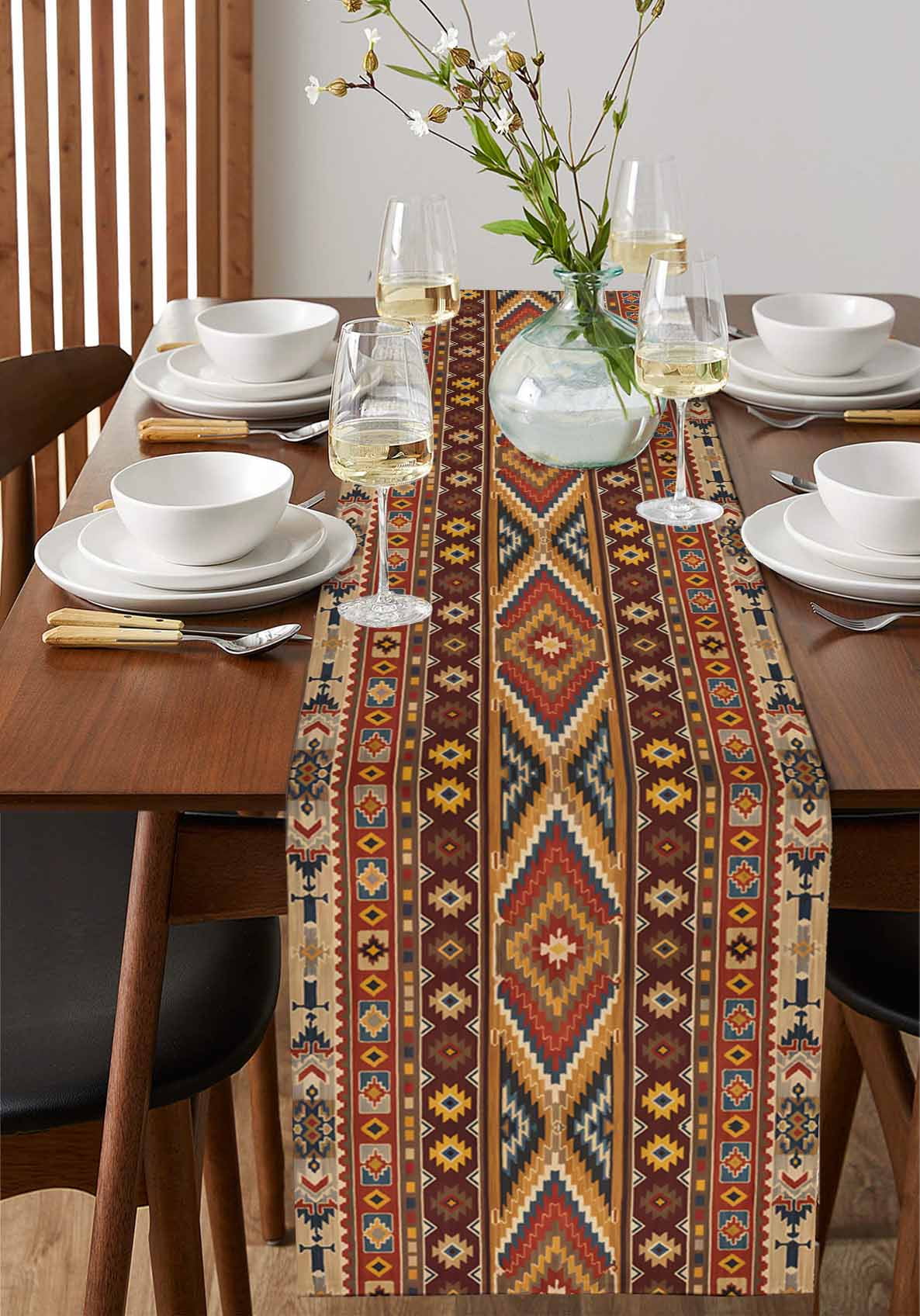 nqOlkjepod Brown Southwest Aztec Table Runner 72 Inches Long Farmhouse Dress Scarves, Farmhouse Vintage Geometric Dining Tablerunner for Coffee Table/Kitchen Island/Party Décor, 18" x 72"