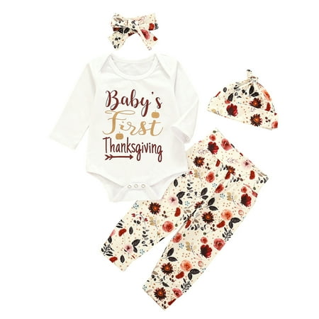 

Clothes for Teen Girls 14-16 6 Month Birthday Outfit Girl Girls Long Sleeve Thanksgiving Day Cartoon Tops Flower Prints Pants Hat Headbands 4PCS Outfits Clothes Set Sleeve Shirt