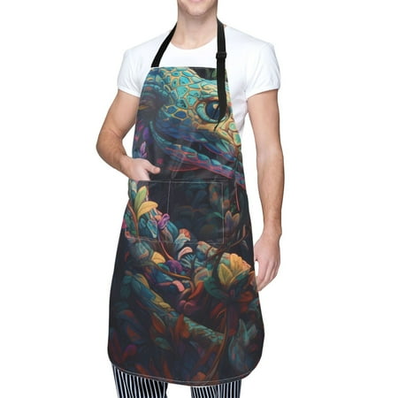 

Kdxio Colorful Patterned Snake Apron with Pockets Adjustable Kitchen Aprons for Men Women Waterproof Aprons for Cooking Drawing Crafting Baking Household Cleaning