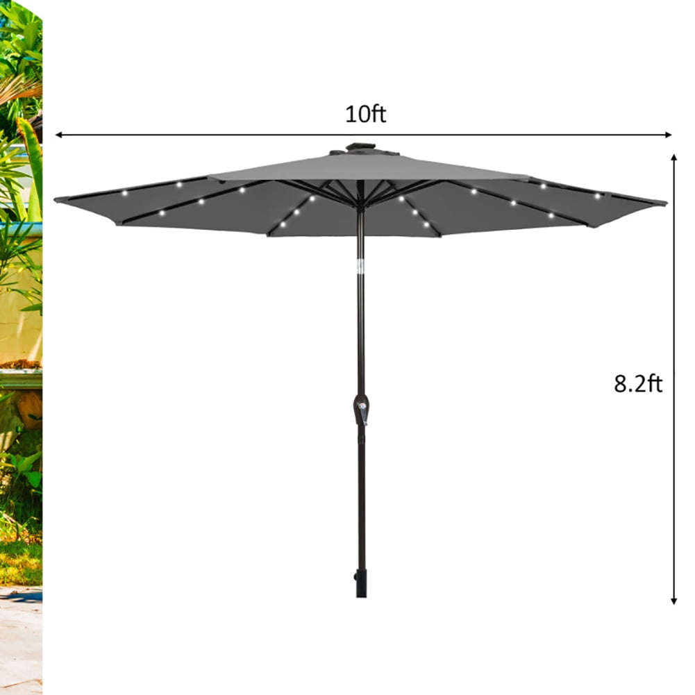 Spaco 10 Feet Outdoor Patio Umbrella with 3 Bright Solar LED Lights, Patio Umbrella with Sturdy and Durable Construction, Gray