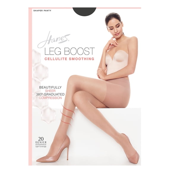 Hanes Leg Boost Cellulite Smoothing Pantyhose Barely Black CD Women's