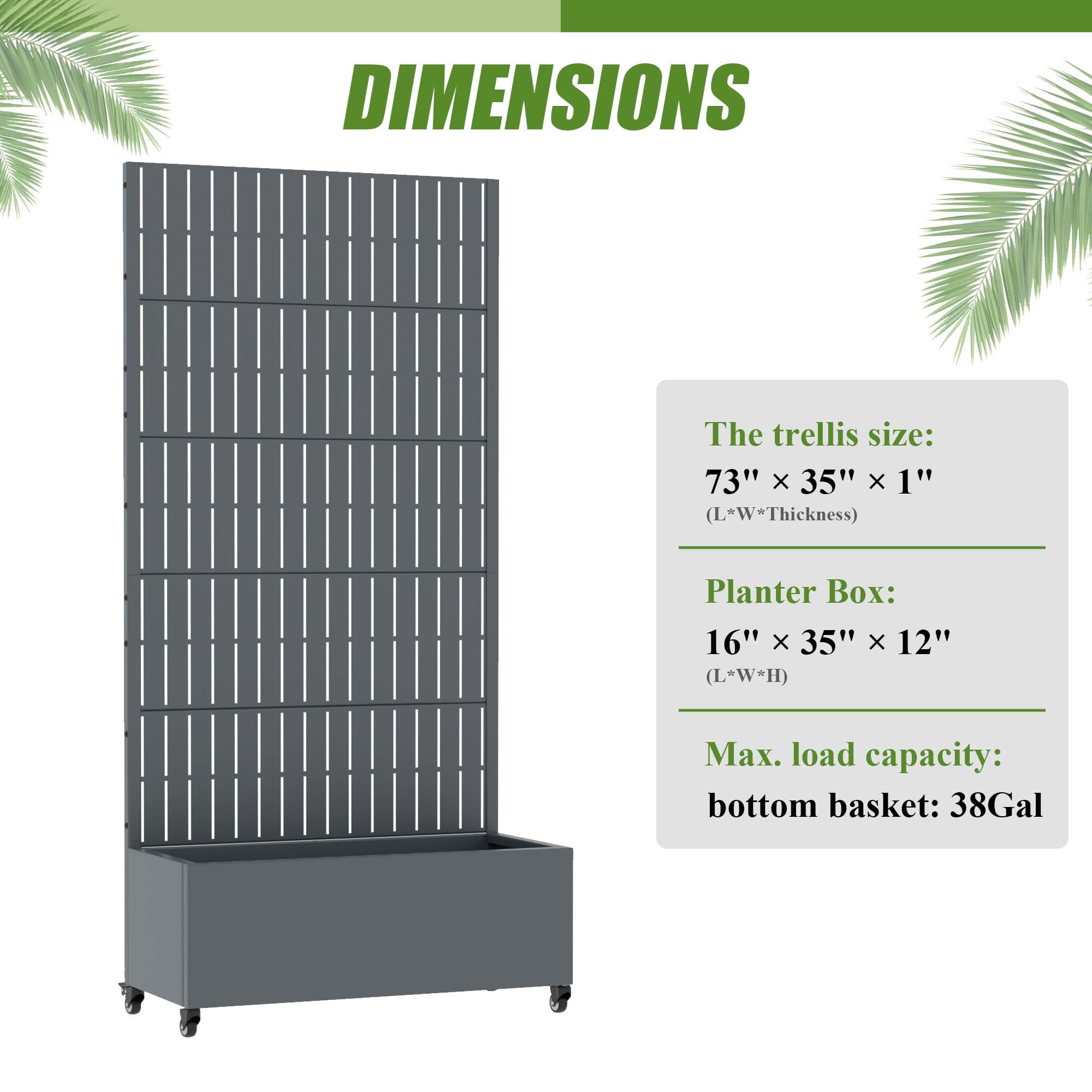 MAYEERTY 72X35" Metal Outdoor Cambrian Gray Privacy Screen with Planter Box for Backyard & Garden, 5 Piece Set
