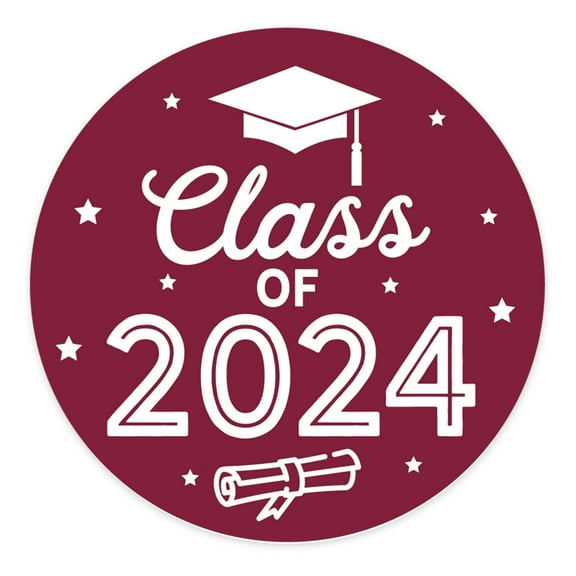 Koyal Wholesale 2024 Graduation Stickers, Maroon, Party Favors, Bulk 40 Pack, 2 Inch