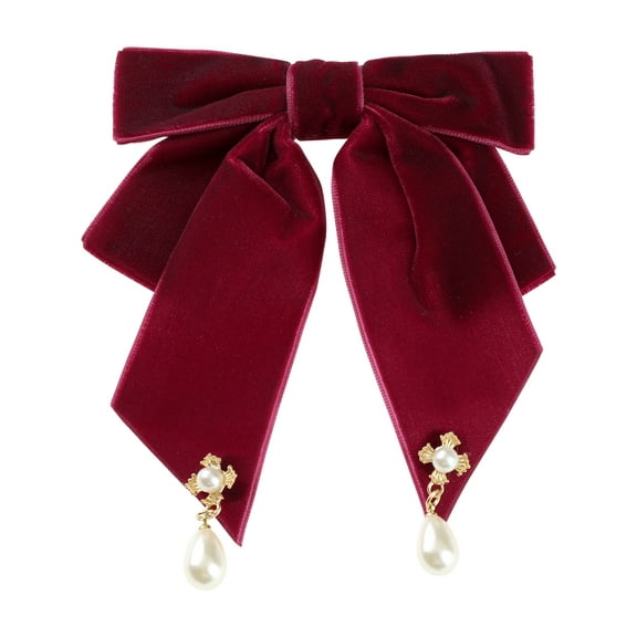 INSPIRE CHIC Women's Retro Velvet Ribbon Bow Tie Brooch Necktie Pre-Tied Big Bowknot Brooch Pin
