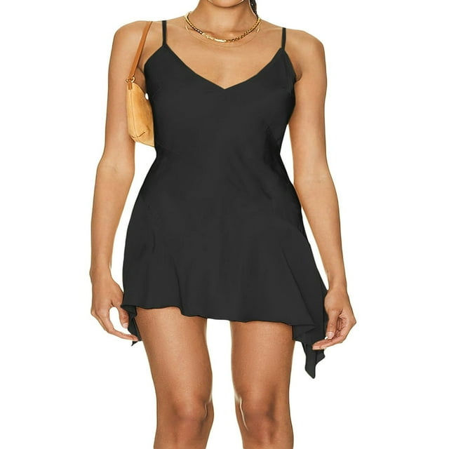 Robe Courte à Bretelles Spaghetti à Col en V avec Ourlet Irrégulier pour Femmes