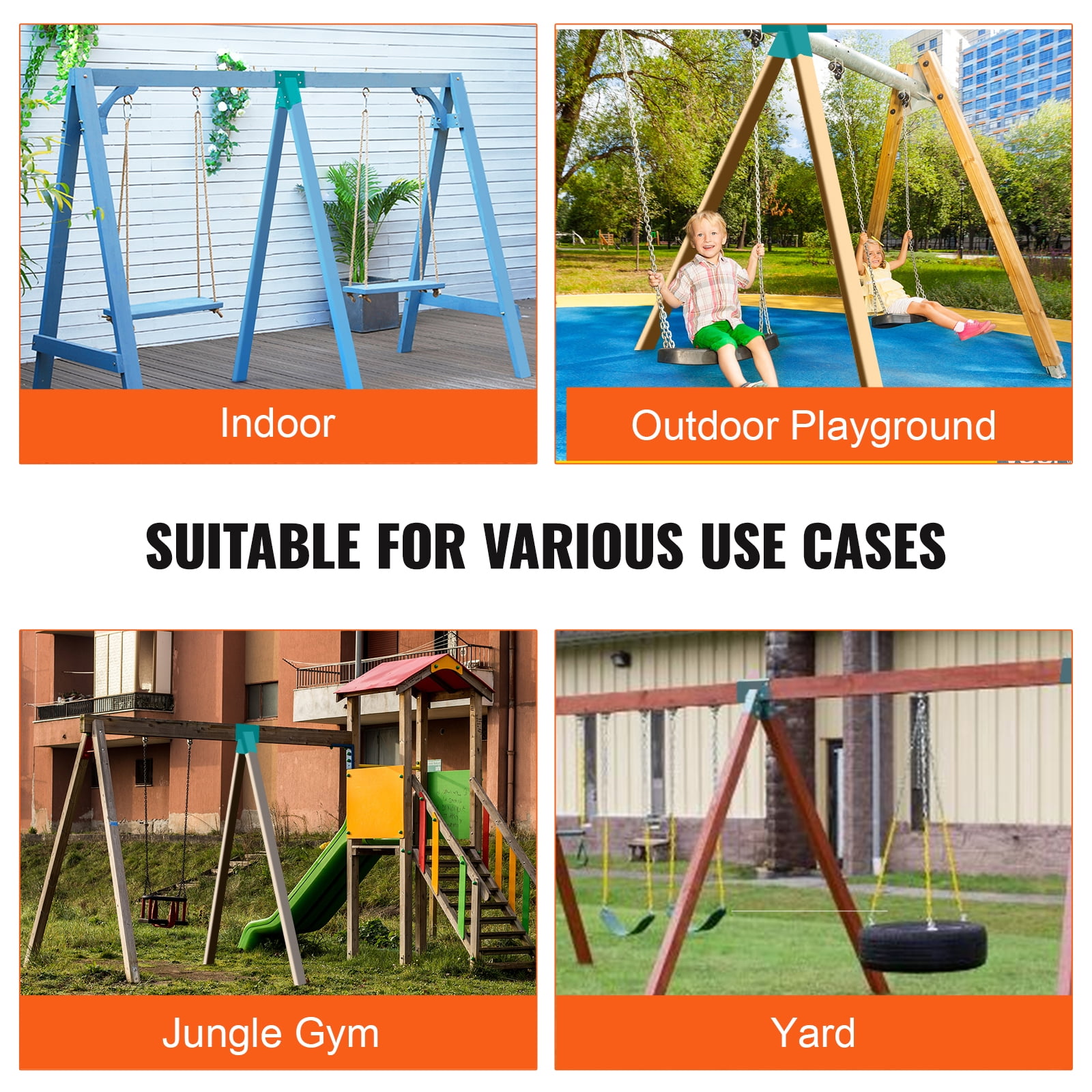 KFFKFF A-Frame Central Swing Set Connectors, Robust Carbon Steel Swing Set Components with Installation Accessories, Do-It-Yourself Swing Set Connector Kit for 4x4 Posts & 4x6 Crossbeam, Green