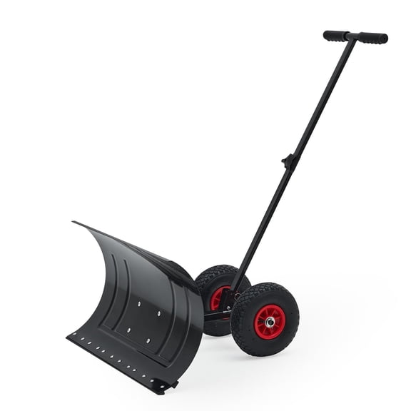 Snow Shovel with Wheels, Heavy Duty Rolling Snow Pusher Shovel with 29.13x13.78 in Angle Adjustable Blade & Handle, Easy Push Removal Tool for Driveway, Sidewalk, and Patio