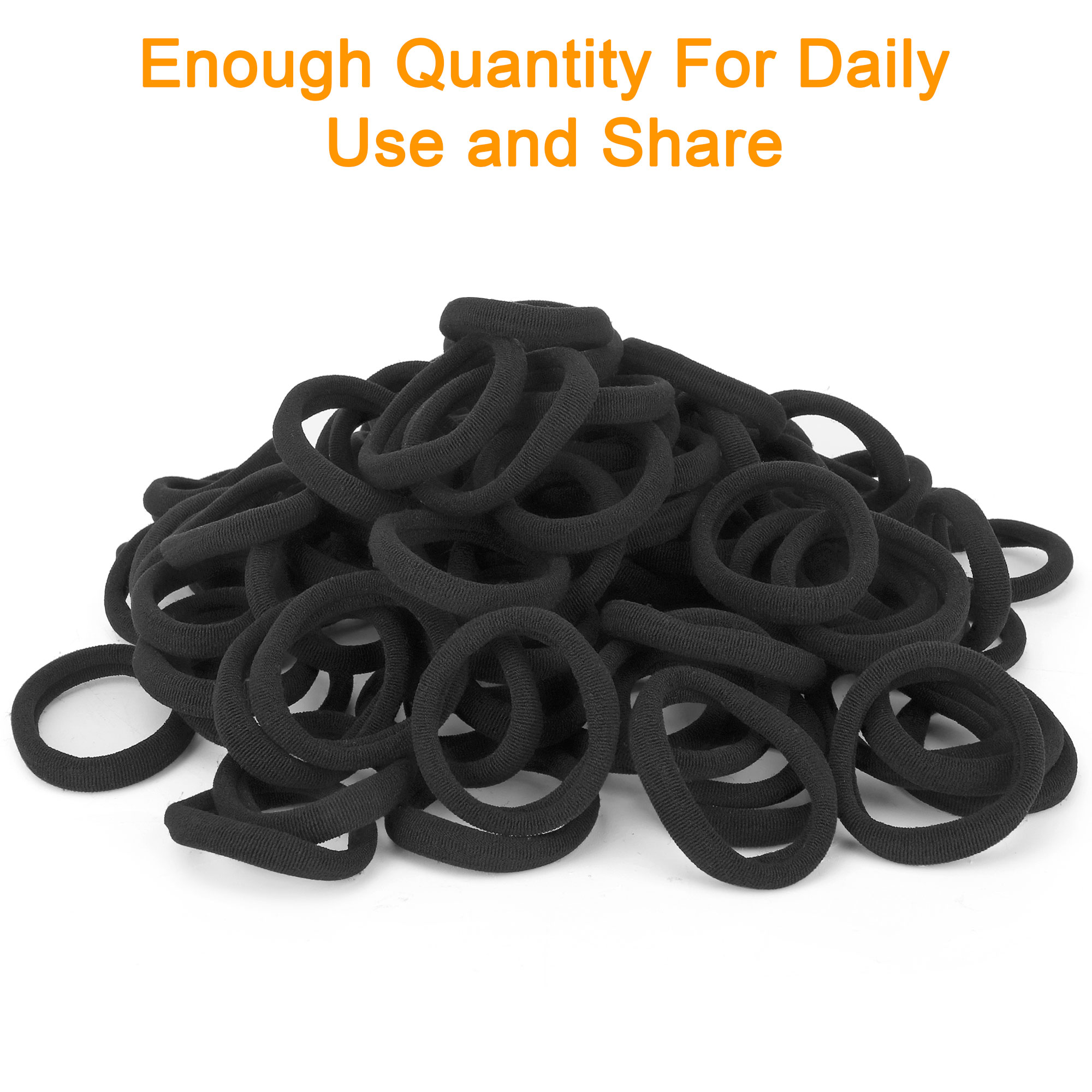 100pcs Black Hair Ties for Women Girls, TSV Seamless Thick Black Hair Bands, Elastic Stretchy Hair Ties, No Damage Ponytail Holder for Thick Heavy and Curly Hair, 1.58inch - image 2 of 9