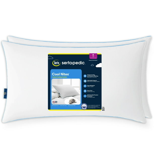 Sertapedic Cool Nites Bed Pillow, King, 2 Pack