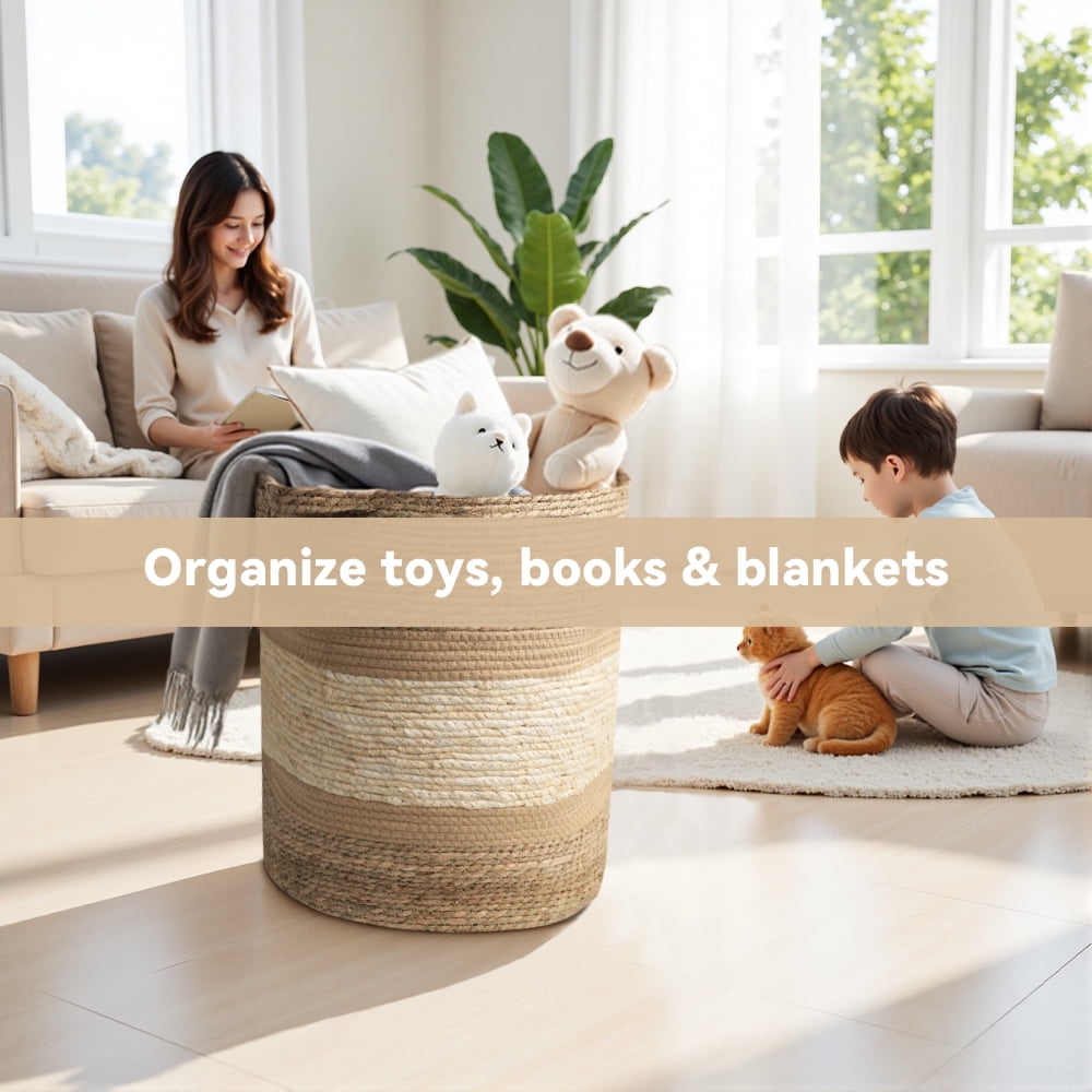 MEHOOM Large Woven Basket Storage with Handles, 100L Handmade Baskets and Bins for Blankets, Toys, Plants, Home Organization