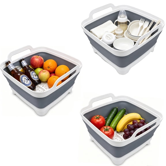 3 Pack Collapsible Dish Basin Foldable Washing Tub for Indoor Outside Kitchen Tiolet Camping, 2.4 Gal(9L)