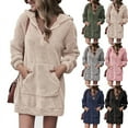 thumbnail image 2 of Women's Quarter Zipper Long Sherpa Hoodie Pullover Fuzzy Fleece Sweatshirt Dresses Warm Tunic Tops, 2 of 4