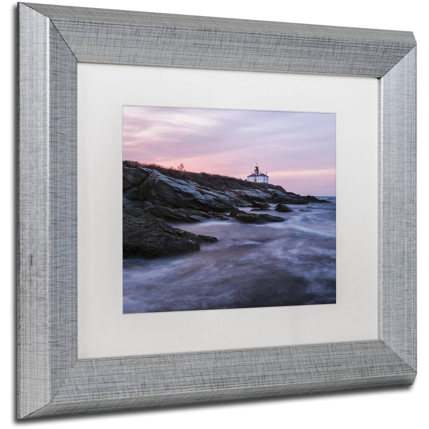 Trademark Fine Art "Dawn at Beavertail" Canvas Art by Michael Blanchette Photography White Matte, Silver Frame