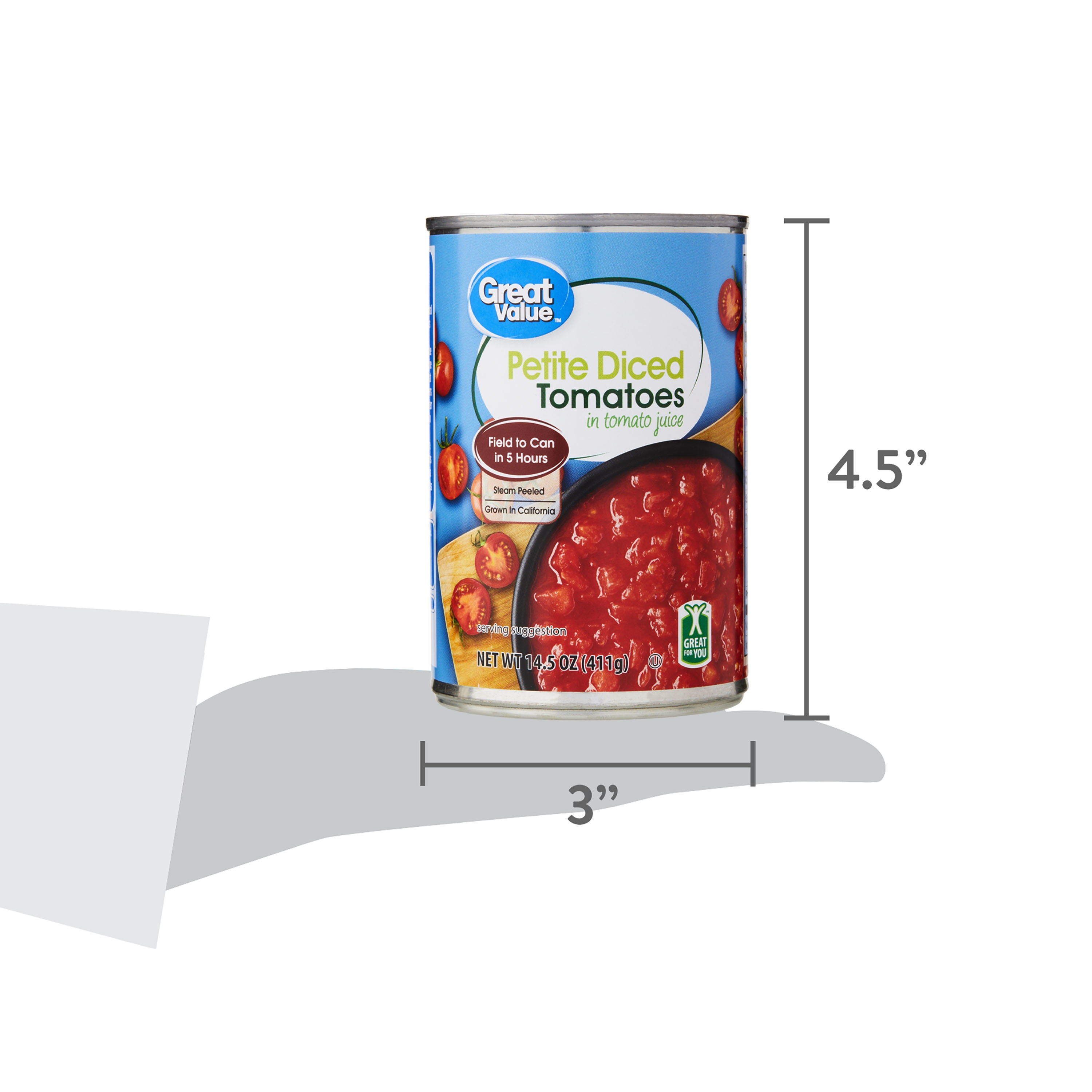 Great Value Petite Diced Tomatoes in Tomato Juice, 14.5 oz Can, 4 Count