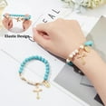 thumbnail image 4 of 12 Pcs Bracelet Turquoise Round Beaded Stretch Bracelet Beads Bracelet Oval Charm Bracelet for Women Faith Prayer Handmade Jewelry, 4 of 7