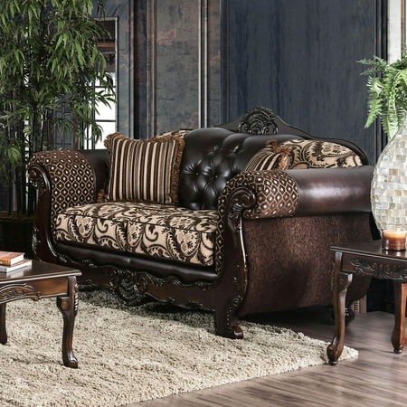 Traditional Wood Loveseat in Brown SM6416 Quirino by Furniture of America