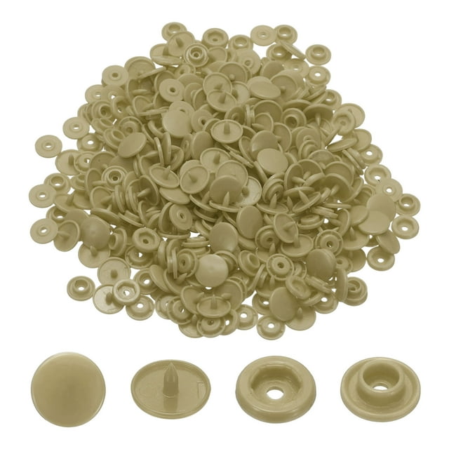 Uxcell 100 juegos de broches de plástico de resina T5, kit de botones de broche redondo brillante sin costura para costura de telas, manualidades, ropa, bolsas (Caqui)
