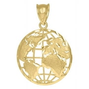 10k Yellow Gold Mens World Map Globe Charm Pendant Necklace Jewelry for Men - 1.8 Grams