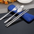 thumbnail image 5 of Outdoor Portable Stainless Steel Cutlery Set - Half Flower - Seven-piece Straw Setdark blue bag, 5 of 5
