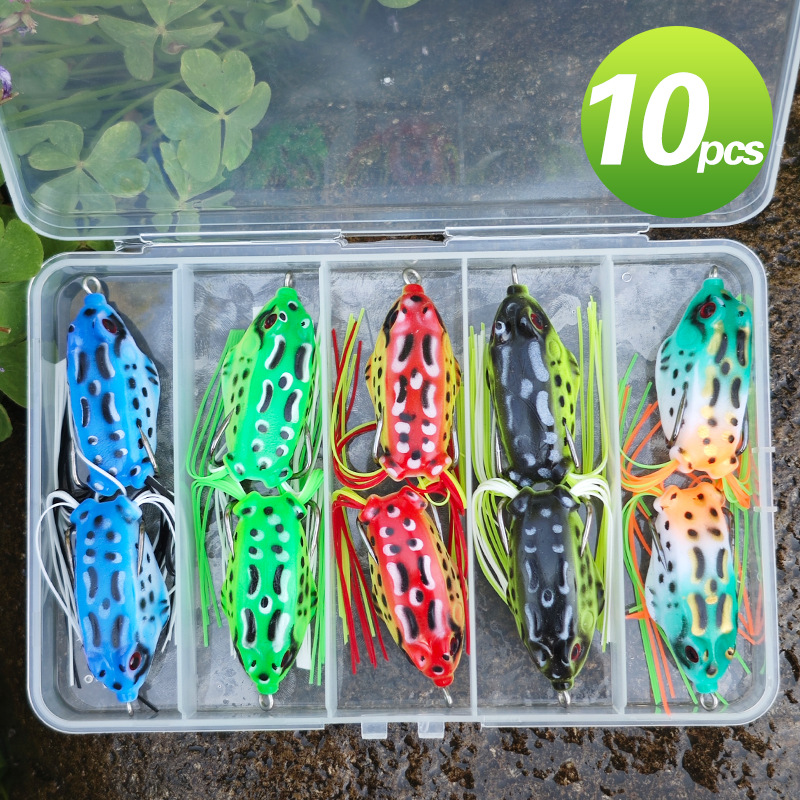 10PC Fishing Lures Jigs Frog Set Long Casting Heavy Grass Carp Fishing Gear Frog Snakehead Fish Baits Green Blue