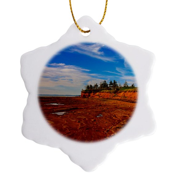 3drose, Prince Edward Island Shoreline, 3 inch Snowflake Porcelain Ornament