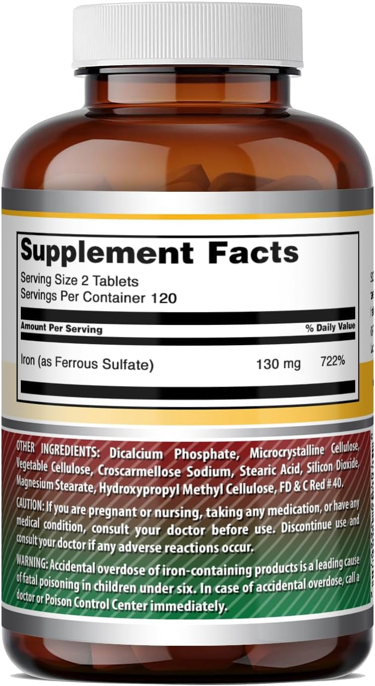 Amazing Formulas Iron as Ferrous Sulfate 130 Mg Per Serving 240 Tablets Supplement | Non-GMO | Gluten Free | Pack of 2