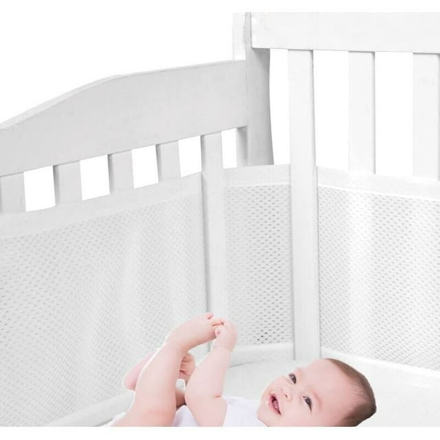 Breathable Mesh Crib Bumpers 4 Sides Anti-Collision for Baby Bed - White,