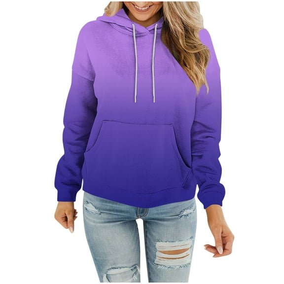 Fmbrln Womens Casual Fleece Hoodie Long Sleeve Gradient Print Hooded Sweatshirts Fall Winter Warm Pullover Tops with Pockets Dark Blue S