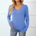 thumbnail image 3 of QUALFORT Women's 100% Cotton V-Neck Pullover Sweater, Long Sleeve Lightweight Sweater for Women, Soft Classic Solid Color Knit Sweater Top, Blue XL, 3 of 9