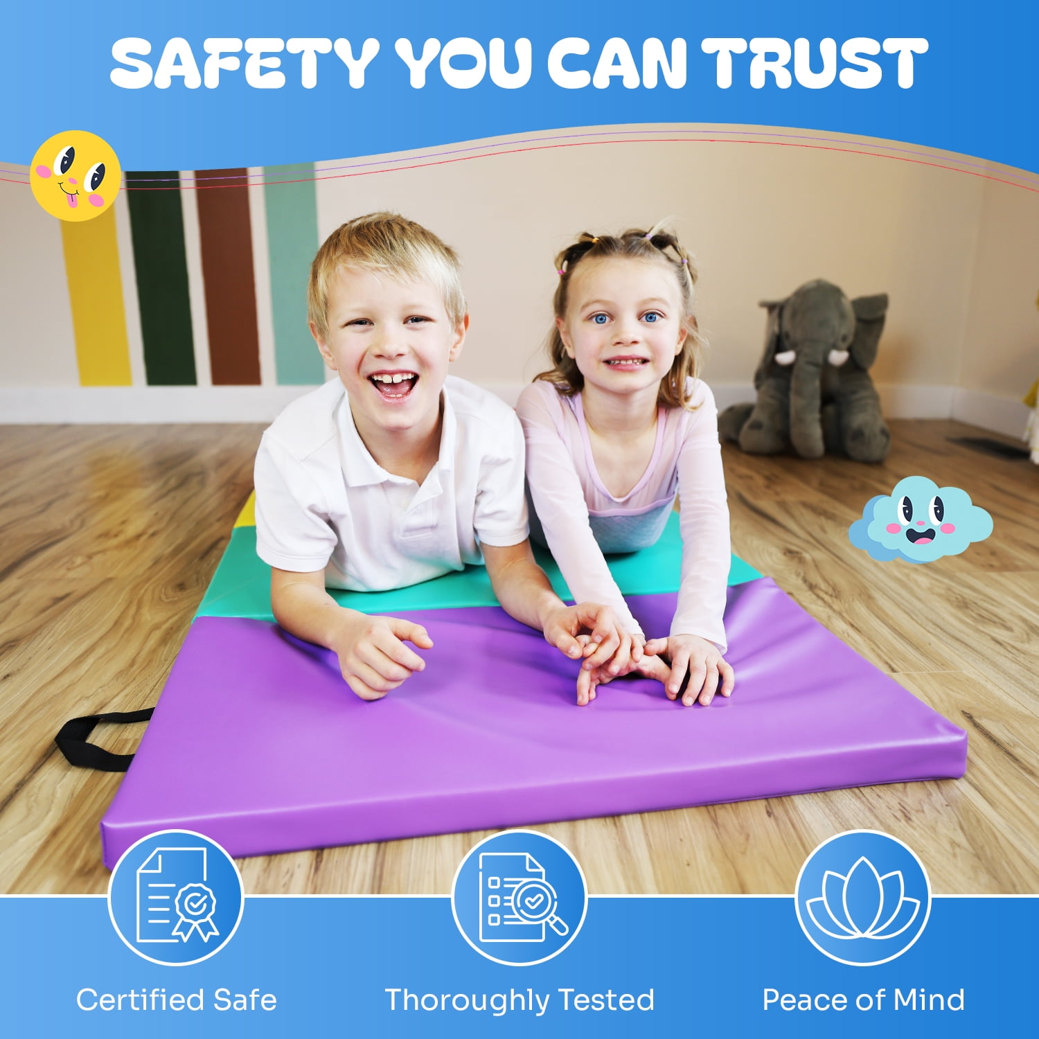 New Bounce Tumbling Mat for Kids – 1.5" Folding Exercise Mat for Home Gyms – Colorful Gymnastics Mat for Indoor & Outdoor Play
