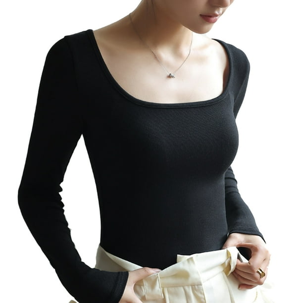 Camisa corta de punto para mujer, camiseta básica sólida de corte bajo de manga larga, blusa recortada Sexy, parte de arriba ropa informal