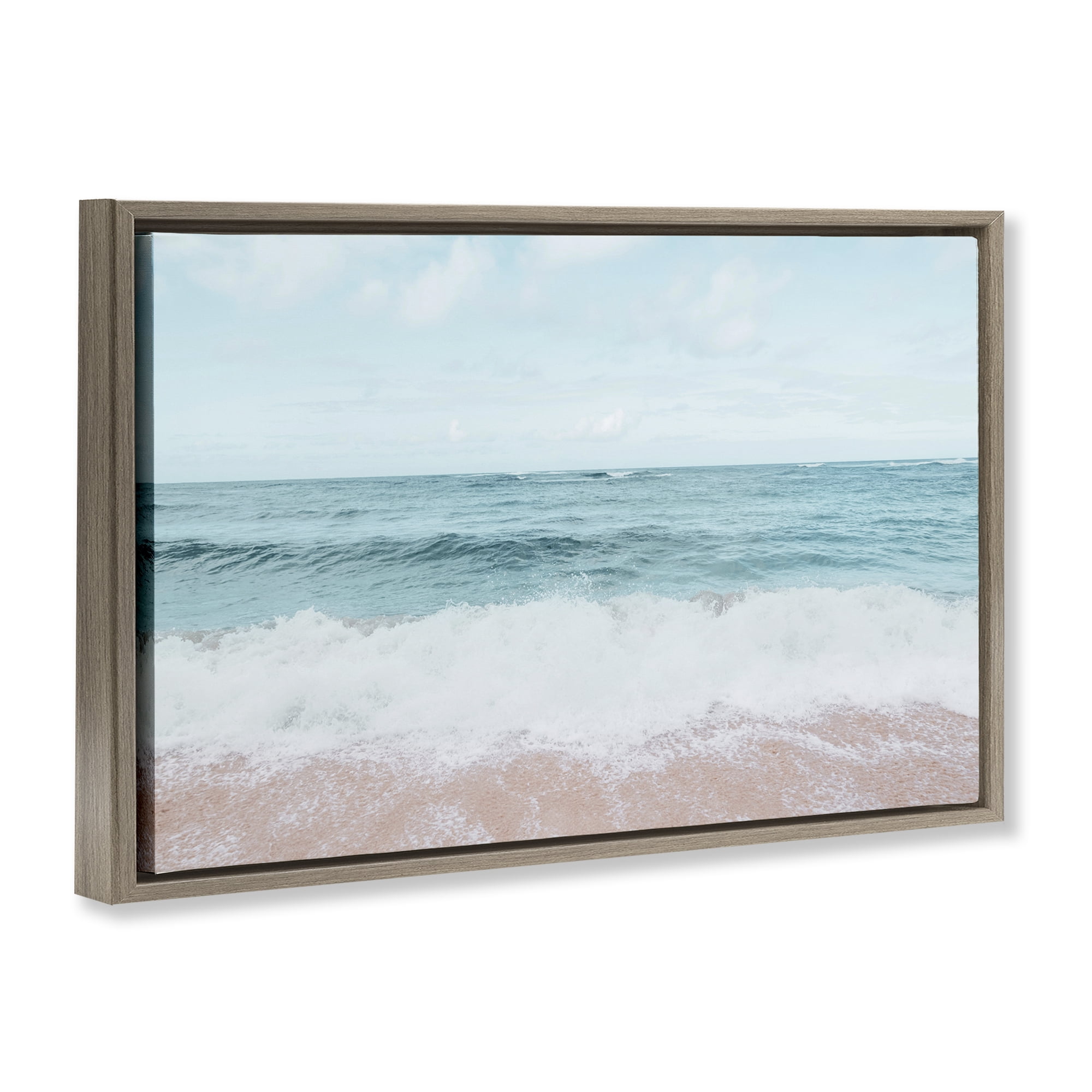 Stupell Industries Centric Beach Foam Nautical & Beach Photography Brown Floater Framed Canvas Art Print Wall Art, 31 x 21