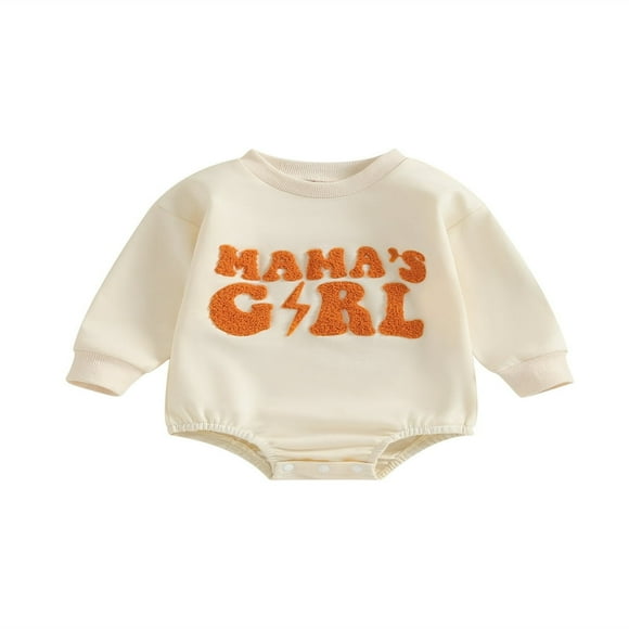 Infant Girl Bubble Romper with Fuzzy Letter Embroidery and Long Sleeves