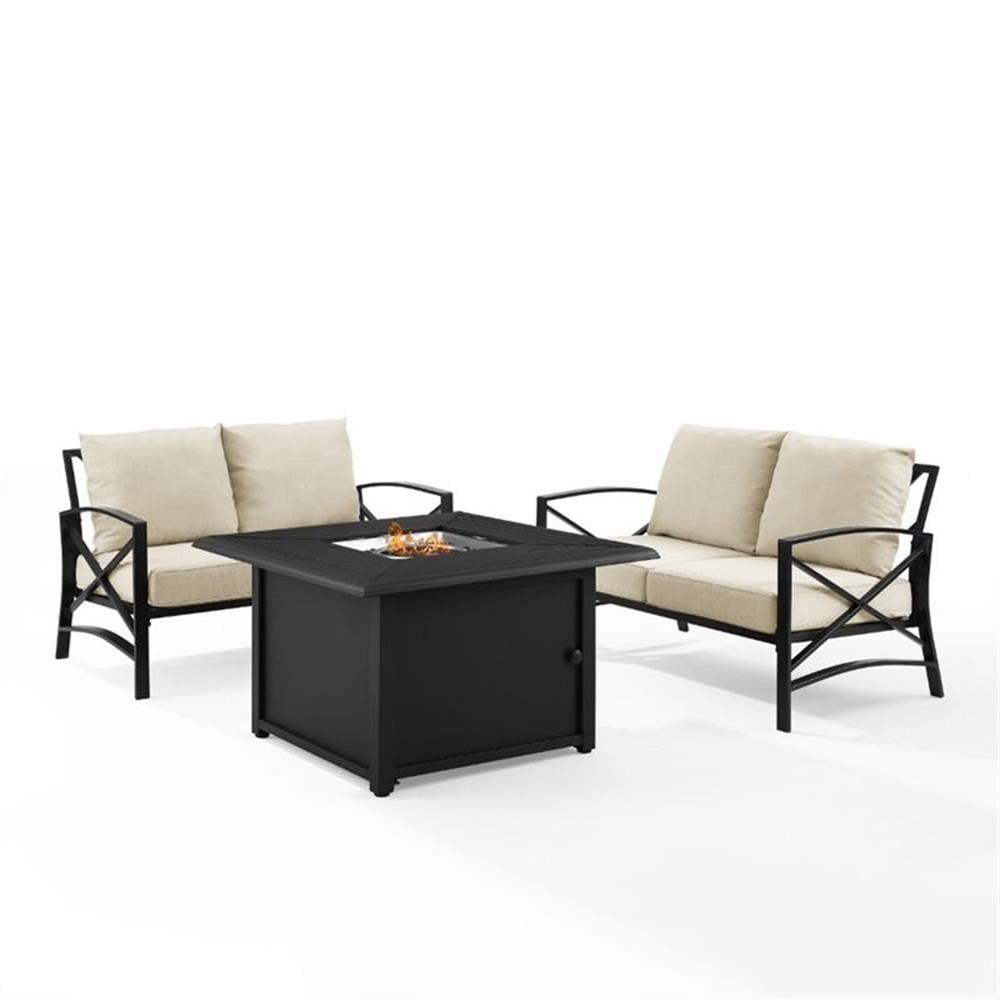 Crosley Furniture Kaplan Oil Rubbed Bronze/Oatmeal 3 Piece Outdoor Conversation Set with Fire Table