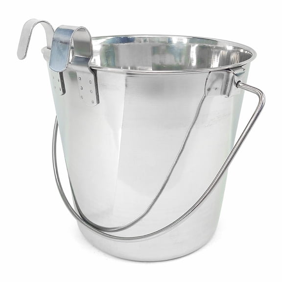 PetYupp Heavy Duty 4 Quart Stainless Steel Flat Side Bucket with 2 Hooks for Dogs
