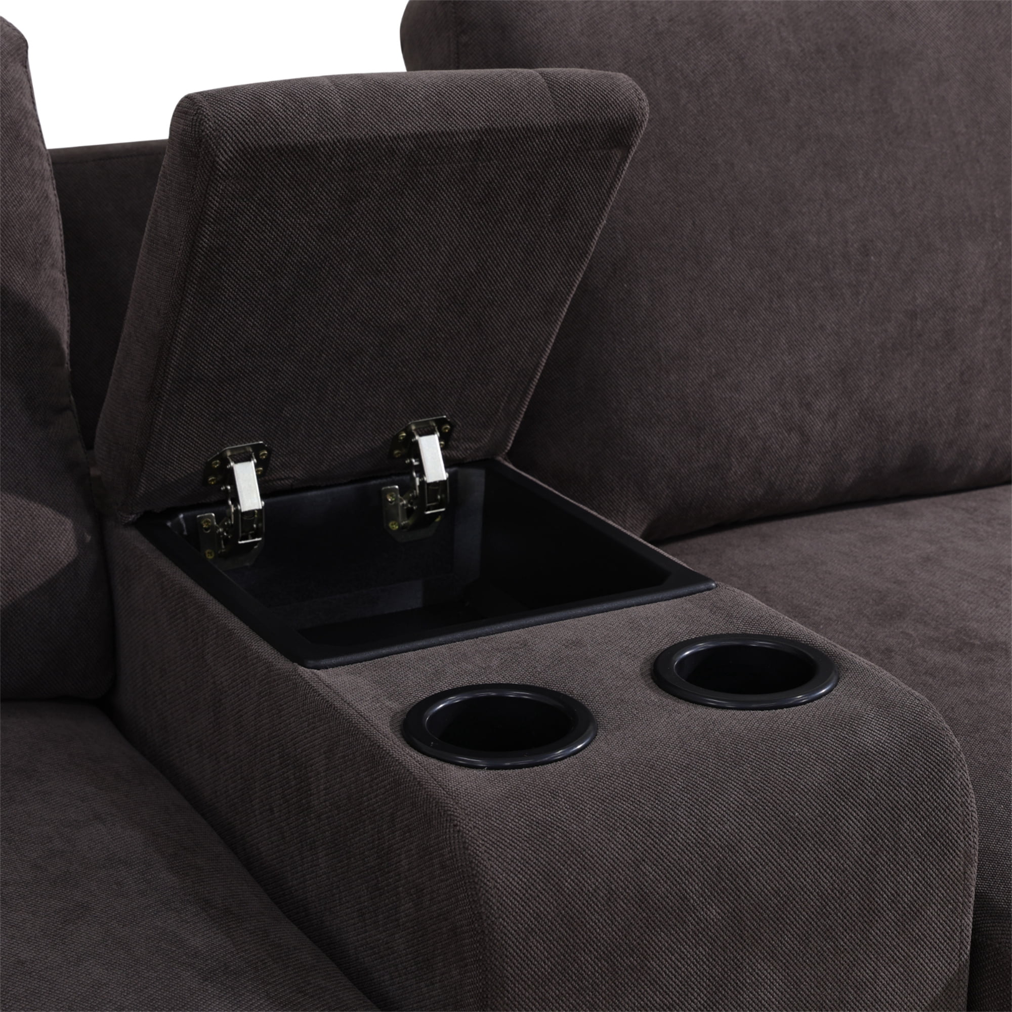 Aukfa 130" Oversized Sectional Sofa w/ Cupholder & Console 4 Seat Couch with Ottoman for Living Room, Brown