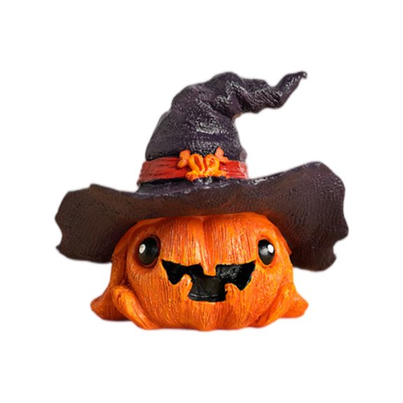 Halloween Pumpkin Decorations Witch Hat Decor Spooky Cute Gothic Halloween Resin Pumpkin Figurine for Halloween Party Decor Halloween House Decor Deep Purple Orange 1 Pack