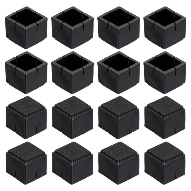 Protectores de piso para patas de silla, paquete de 16, tapas cuadradas de PVC y fieltro de 30mm(1.18") (Negro)