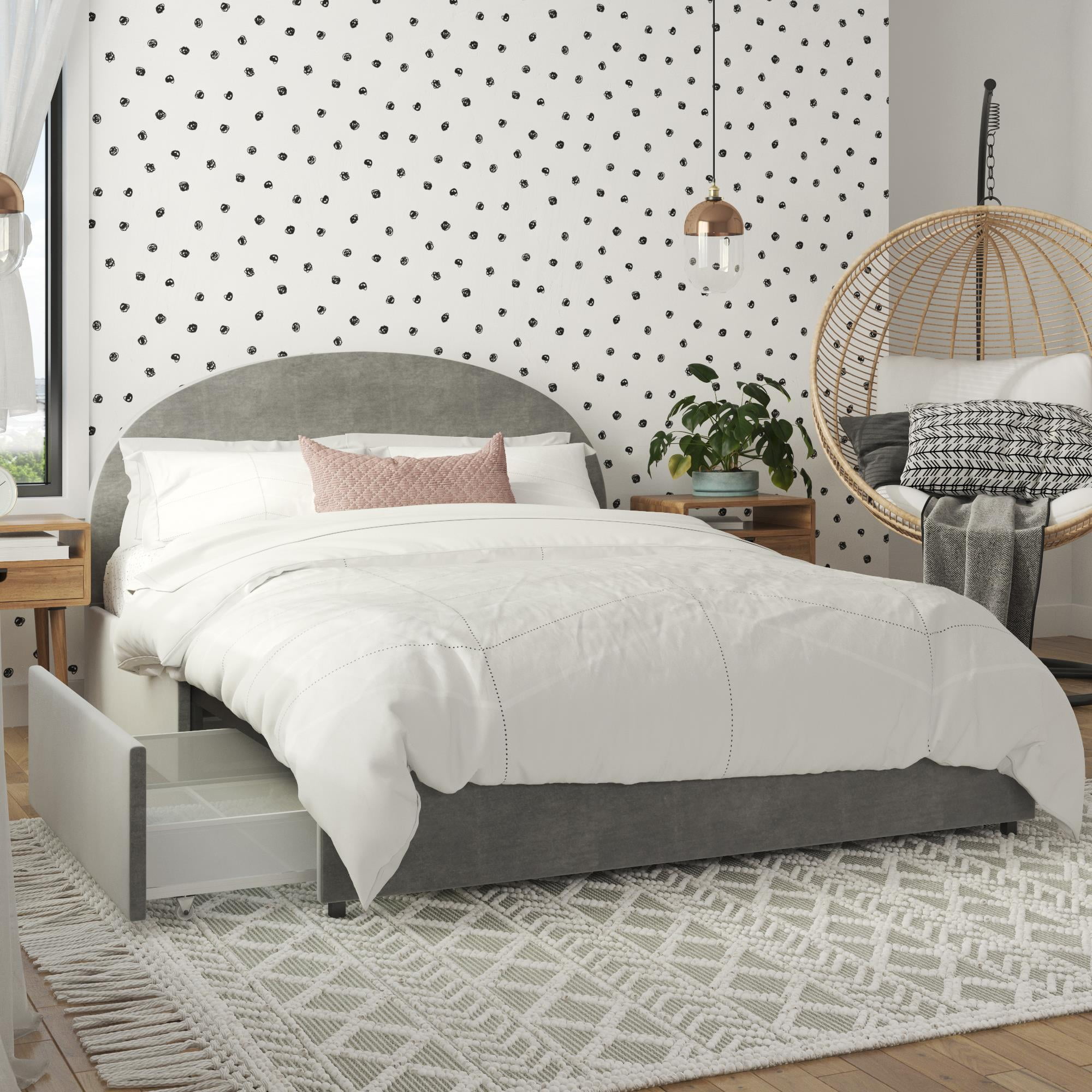 Mr Kate Moon Upholstered Bed With Storage Full Size Frame Light Gray