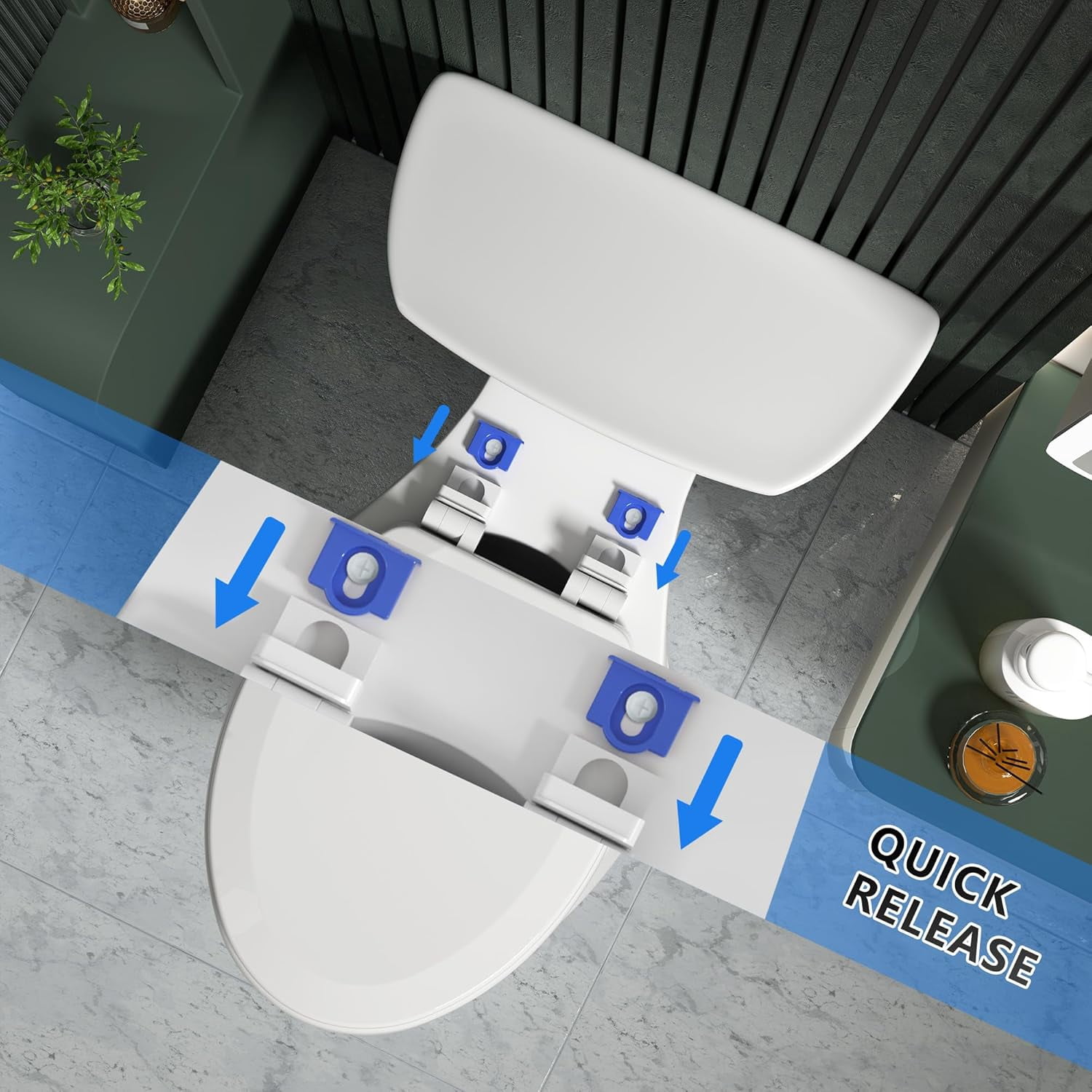 Elongated Toilet Seat  Quiet-Close Molded Wood Toilet Seat with Non-Slip Adjustable Hinges, Anti-Pinch Bumpers, Easy Install & Clean（White, Elongated 18.5''）
